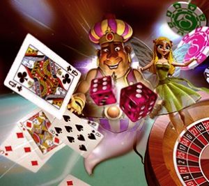 erilaisia casinopelimerkkejä, noppia ja kortteja